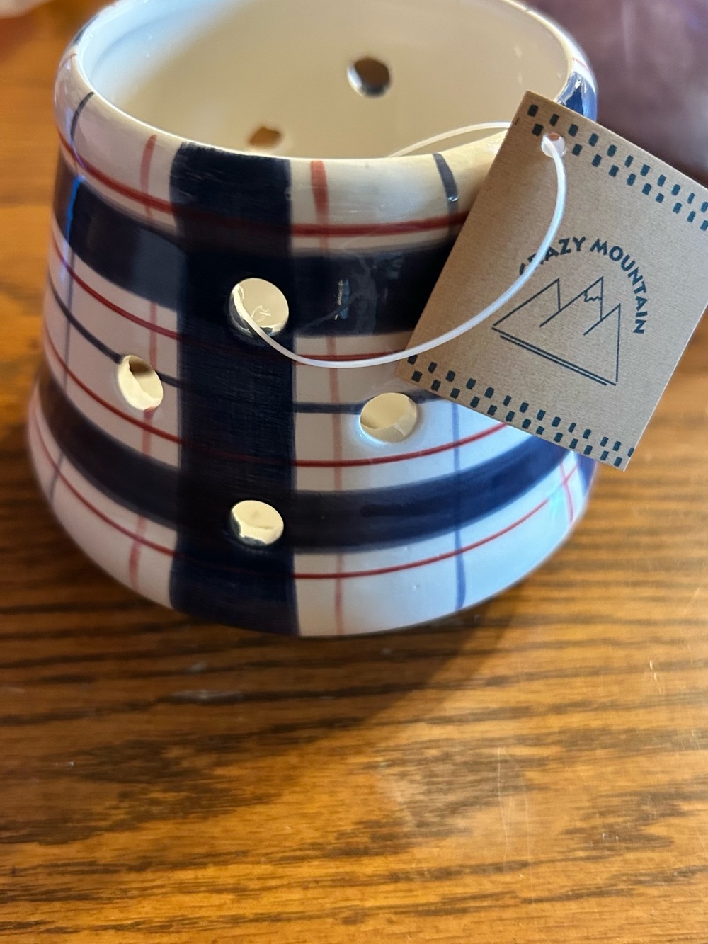 Crazy Mountain Pottery red + blue plaid small candle cover #plaid #cottagecore